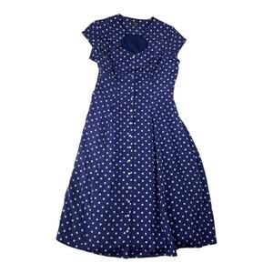 J. Peterman women's size 10 medium silk blue polka dot button up dress
